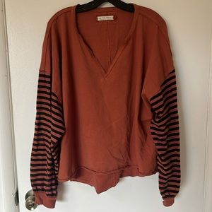 We the Free Long Sleeve v neck sweatshirt oversized terracotta striped sleeves